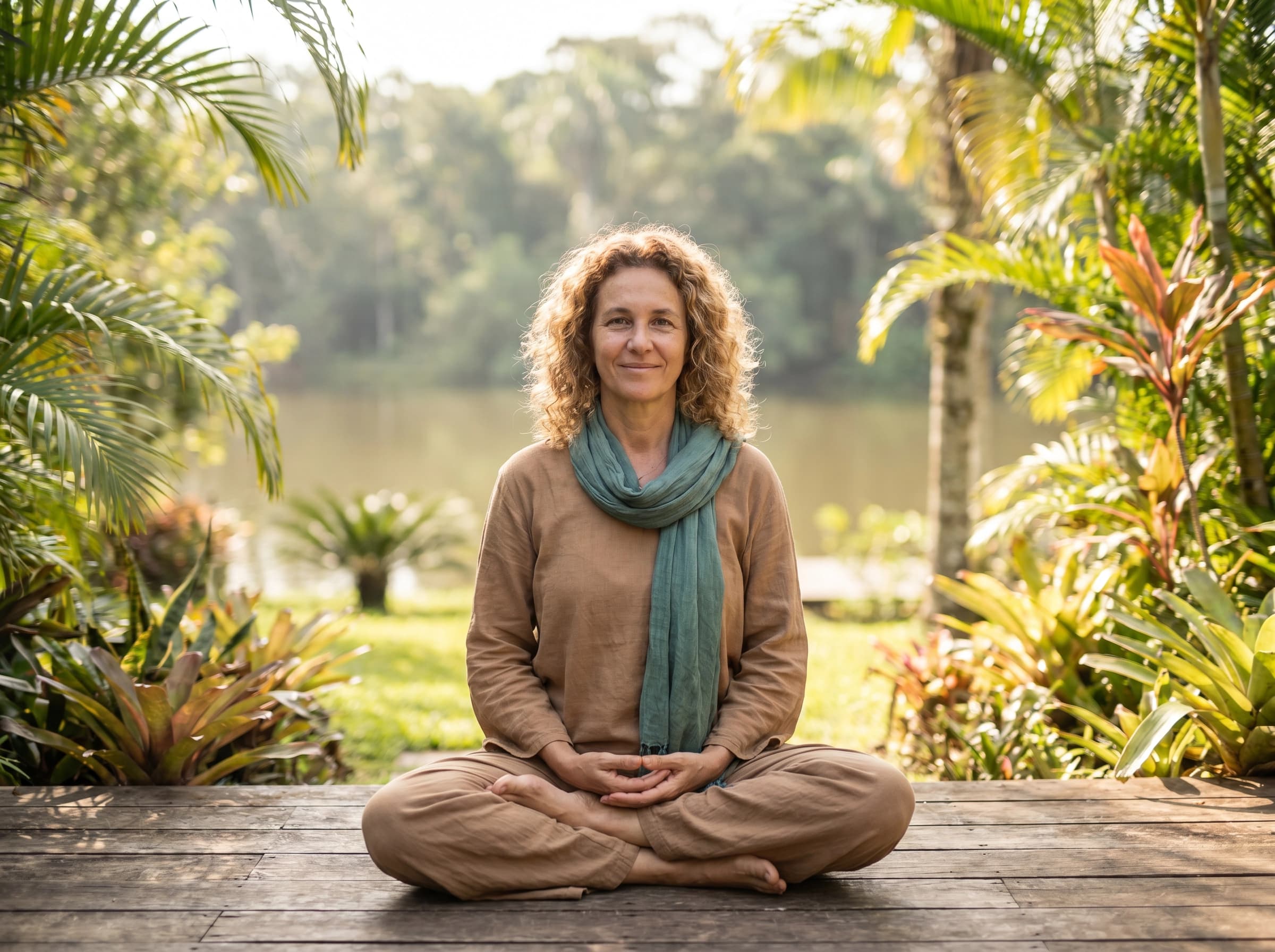 Prática de yoga e meditação sob luz suave.
